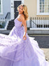 Lilac Spaghetti Appliques A Line Tulle Prom Dress LBQ2706